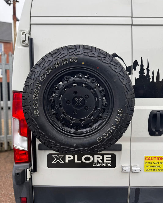 Xplore Campers Rear Door Spare Wheel Carrier - Fiat Ducato / Peugeot Boxer / Citroen Relay - Mild Steel