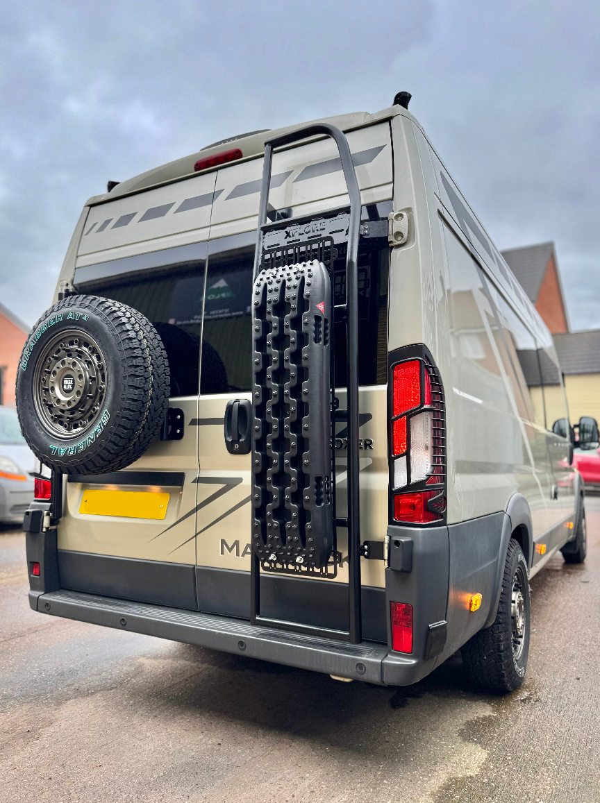 Xplore Campers Rear Door Ladder / Spare Wheel Carrier BUNDLE - Fiat Ducato / Peugeot Boxer / Citroen Relay- Mild Steel