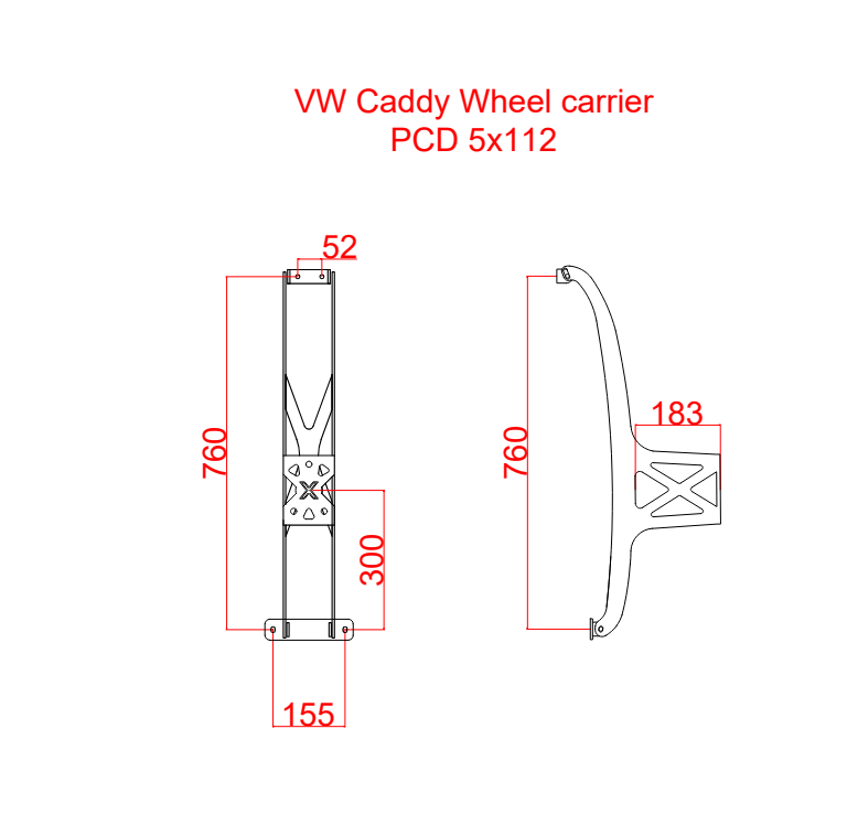 Mild Steel Xplore Volkswagen Caddy Spare Wheel Carrier