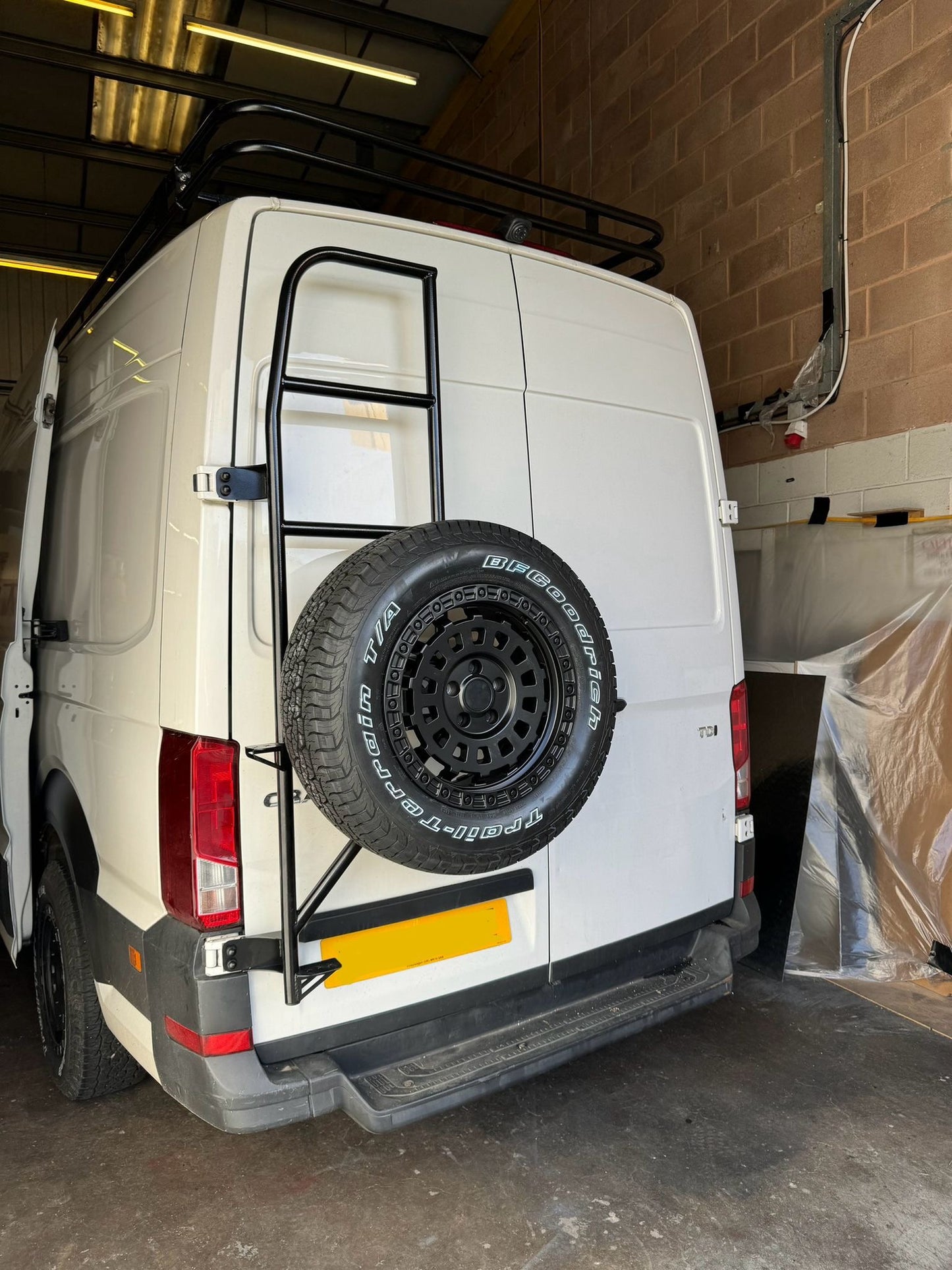 Xplore Campers Rear Wheel Carrier/Ladder Combo - Mercedes Sprinter / VW Volkswagen Crafter / MAN TGE  Mild Steel